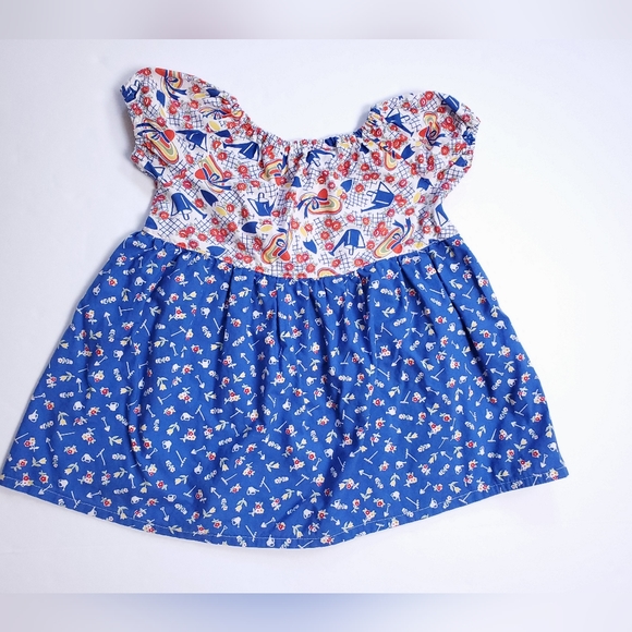 Vintage Bercot Garden Girls Puffed Sleeve Dress Size 5 Red Blue Floral Cotton - Picture 6 of 11